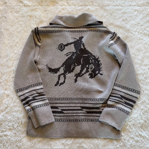 Western Bucking Bronc Rodeo Horse Cowichan Knit Traditional Button Front - Picture 3 of 10